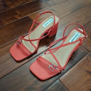 STEVE MADDEN "Arline" Red Strappy Block Heel Leather Sandals - Size 9.5 - NWOT